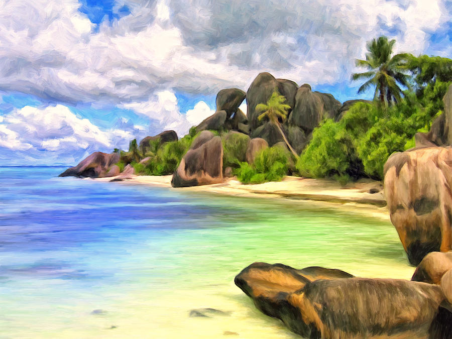 Secluded Beach on La Digue Painting by Dominic Piperata