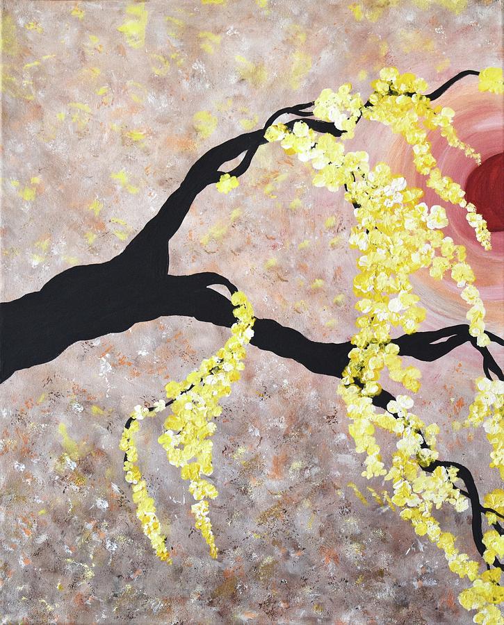Second image out of 3 -Yellow Cherry Blossoms Oriental Art Painting by Geanna Georgescu