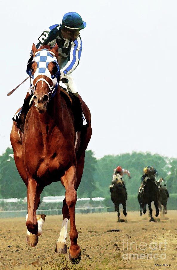 Secretariat winning the Belmont stakes, jockey Ron Turcotte looking