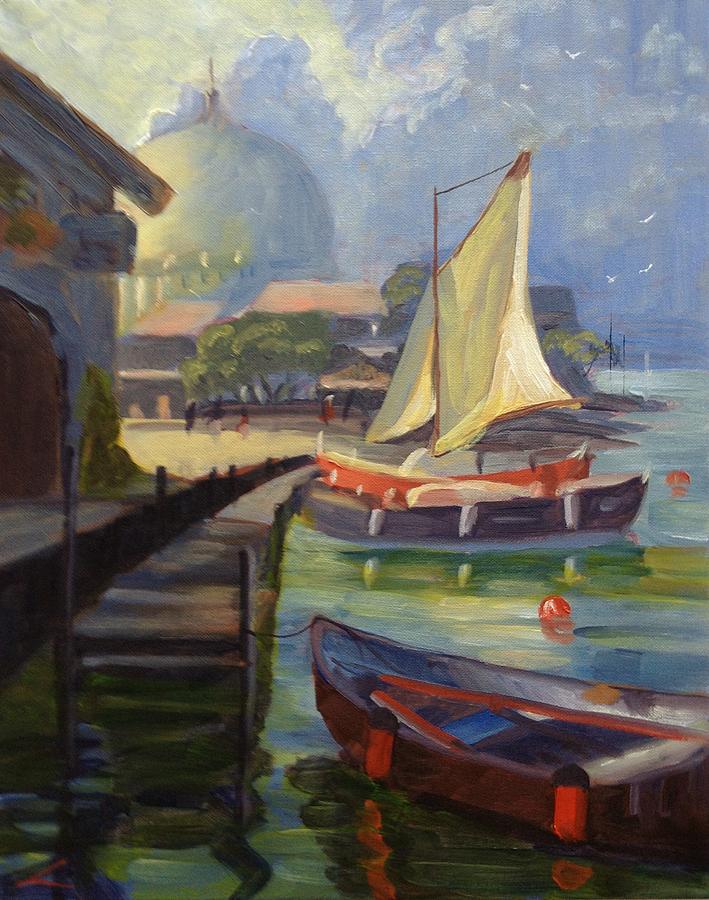Boat Painting - Secret Harbor by Elena Sokolova