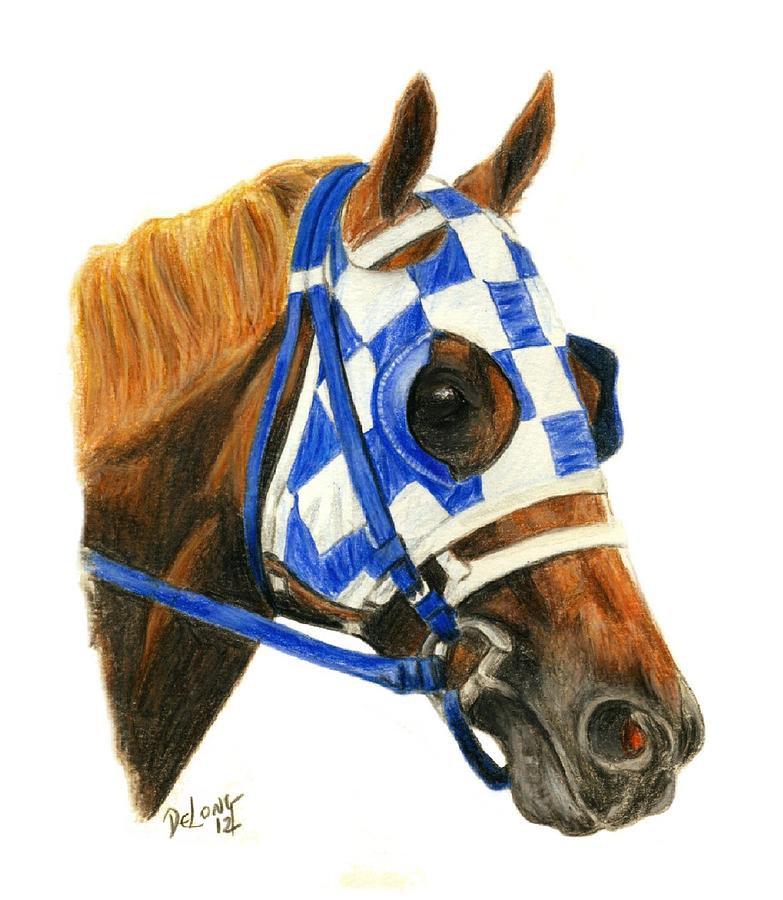 Secretariat with blinkers Painting by Pat DeLong