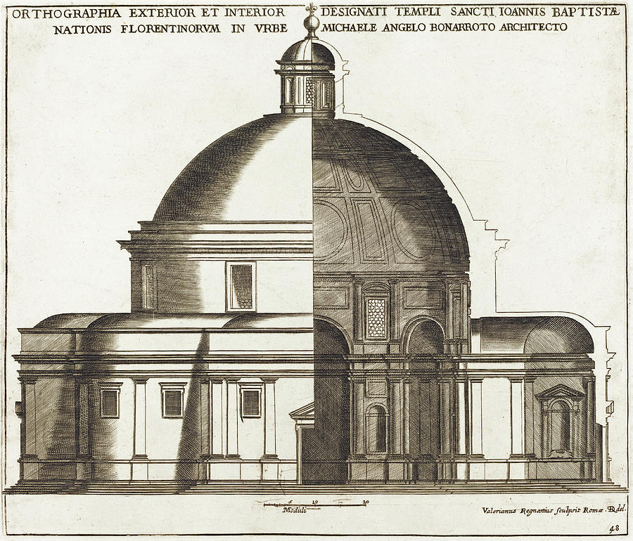 Section of the Church of Saint John the Baptist Drawing by Valerien Regnard
