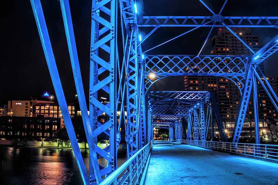 Section of the The Blue Walking Bridge at Night Photograph by Randall Nyhof