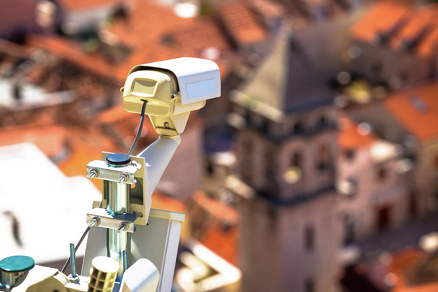 Security camera in historic town center of Omis Photograph by Brch Photography