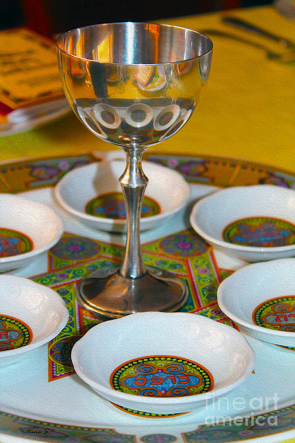 Wine Photograph - Sedar Plate Reflections in a Kiddush Cup by Nina Silver