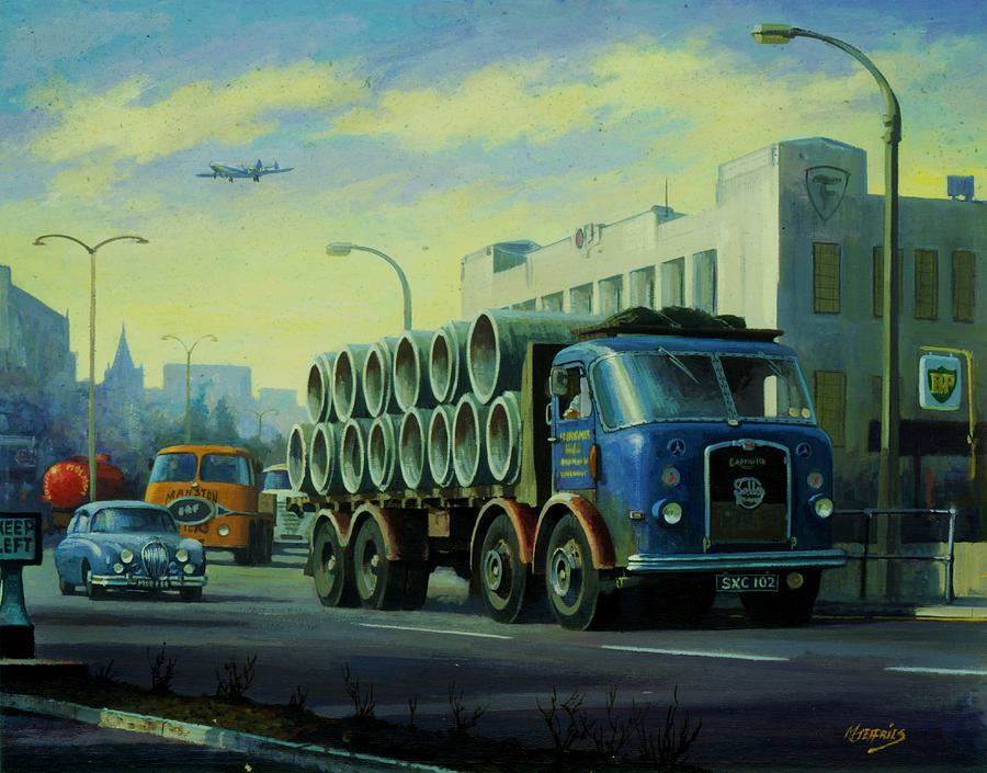 Seddon DD8 at Firestone building. Painting by Mike Jeffries