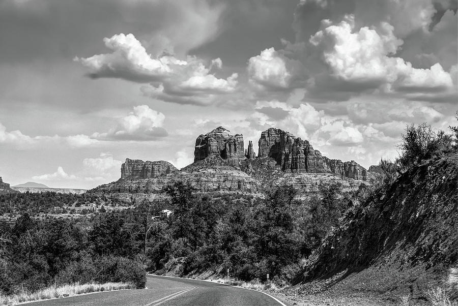 Sedona Arizona Black and White Landscape - Cathedral Rock  Photograph by Gregory Ballos