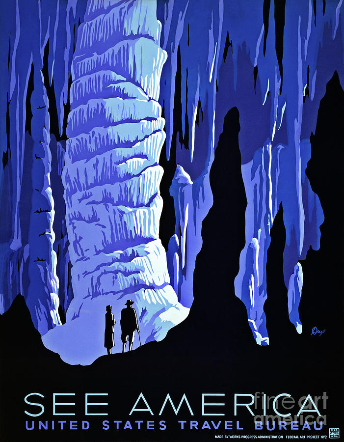 See America blue grotto vintage travel  Drawing by Heidi De Leeuw