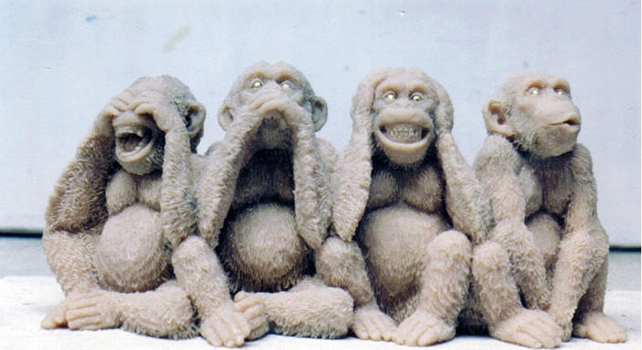 Monkey Sculpture - See No Speak No Hear No and Have No by Patrick Dee Rankin