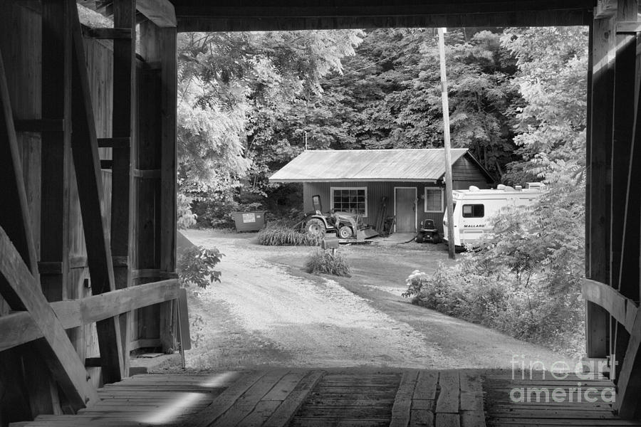 Seen Through The Wilkins Mill Covered Bridge Black And White Photograph by Adam Jewell