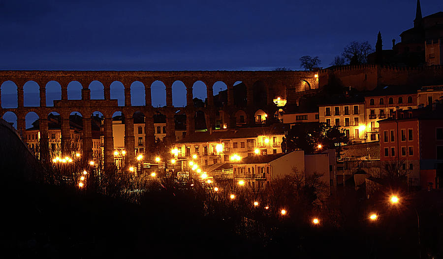 Segovia Aqueduct at Night Photograph by Alan Socolik