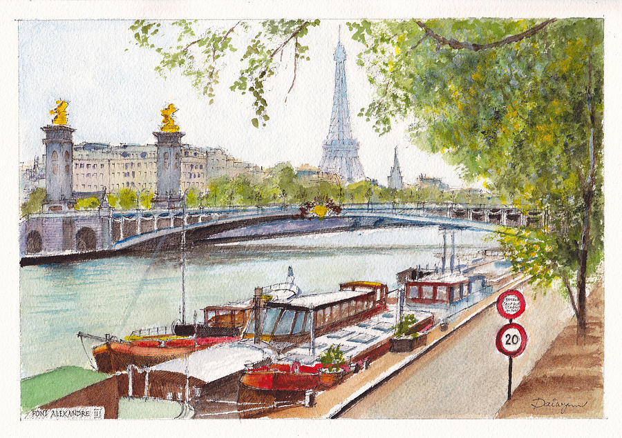 Barges on the River Seine in Paris Painting by Dai Wynn