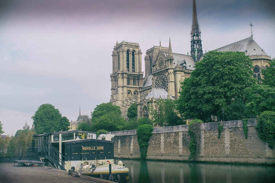 Paris Photograph - Seine River Boat and Cathedral - Paris Photography by Georgia Clare