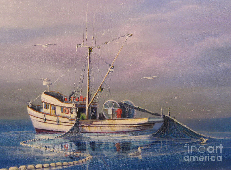 Seiner Fishing Salmon Painting by Wayne Enslow