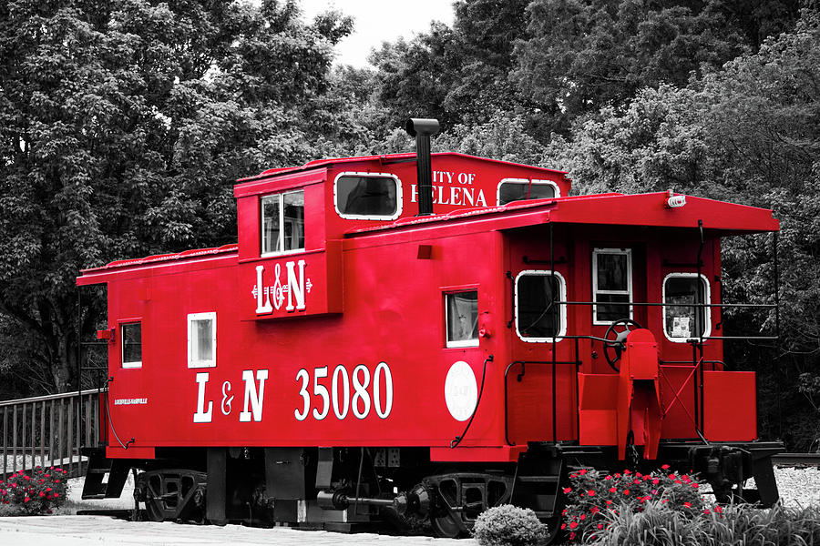 Selective Color Red Caboose Photograph by Parker Cunningham