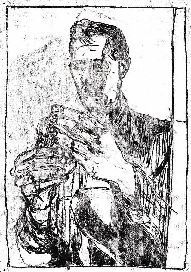 Self holding a pen Drawing by Edgeworth Johnstone