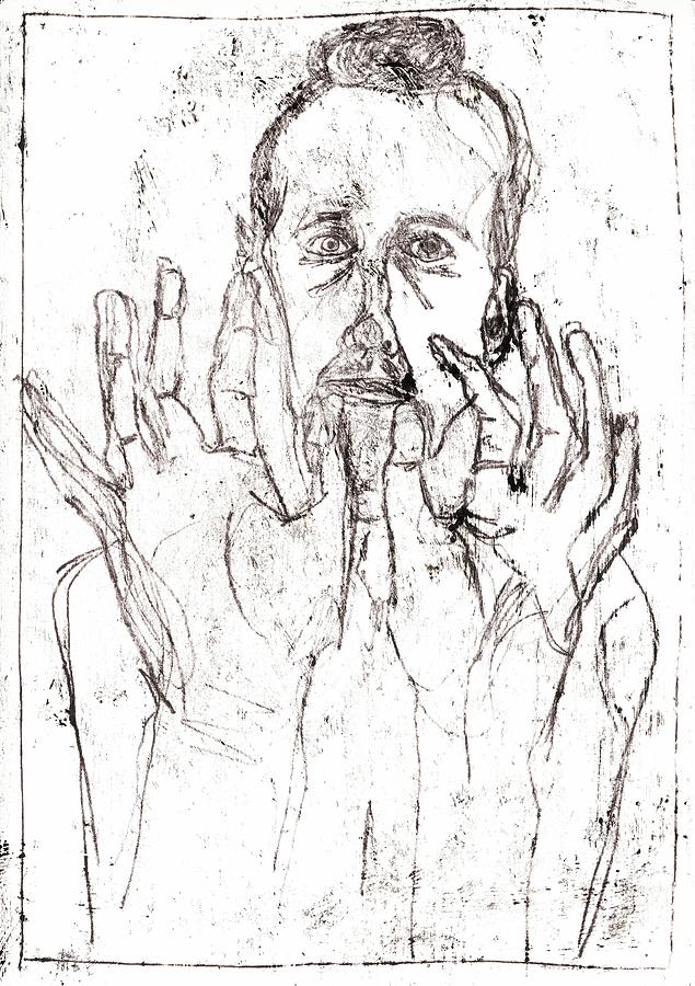 Self holding up hands Drawing by Edgeworth Johnstone