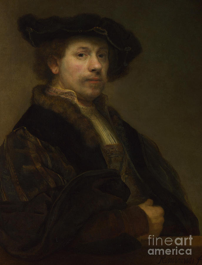Rembrandt Harmensz Van Rijn Painting - Self Portrait at the Age of Thirty Four by Rembrandt Harmensz van Rijn