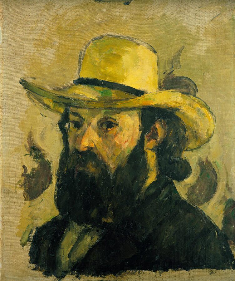 Self Portrait in a Straw Hat, from 1875-1876 Painting by Paul Cezanne