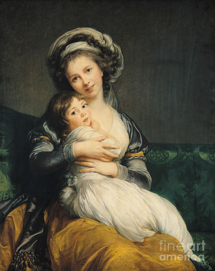 Portrait Painting - Self portrait in a Turban with her Child, Elisabeth Louise Vigee Lebrun by Elisabeth Louise Vigee Lebrun