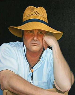 Self Portrait in Straw Hat Painting by Stephen Degan