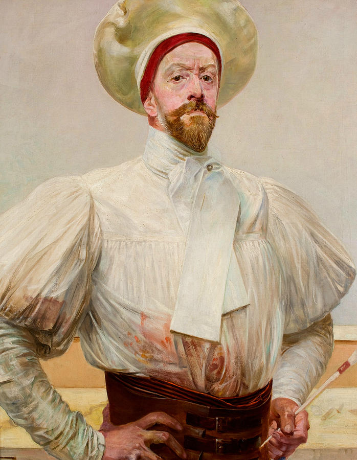 Self-portrait in White Dress Painting by Jacek Malczewski