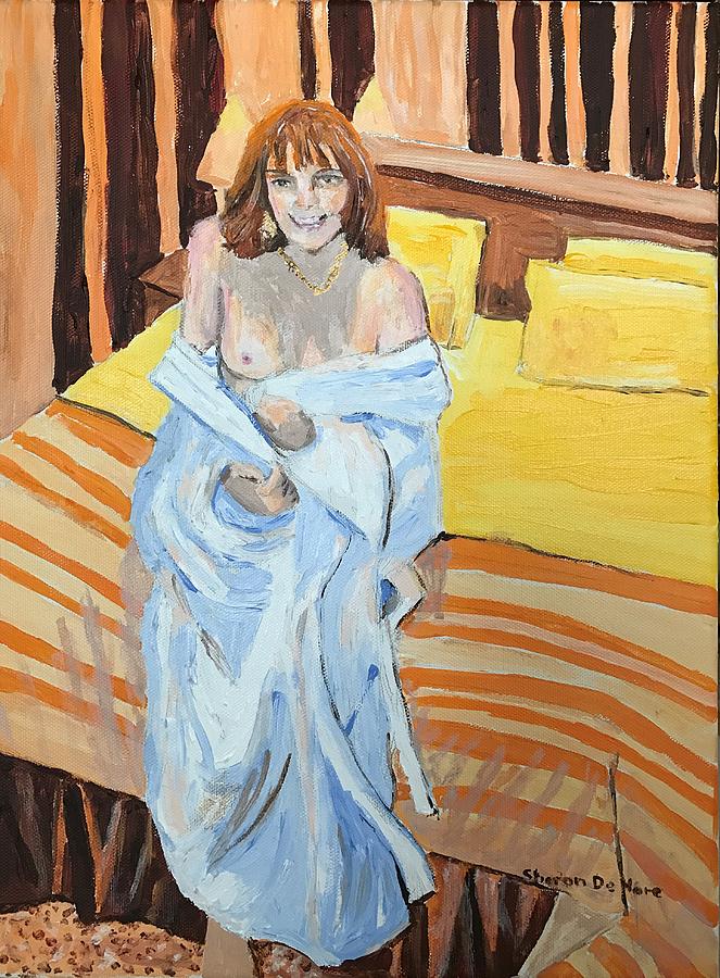 Portrait Painting - Self Portrait On Bed by Sharon De Vore