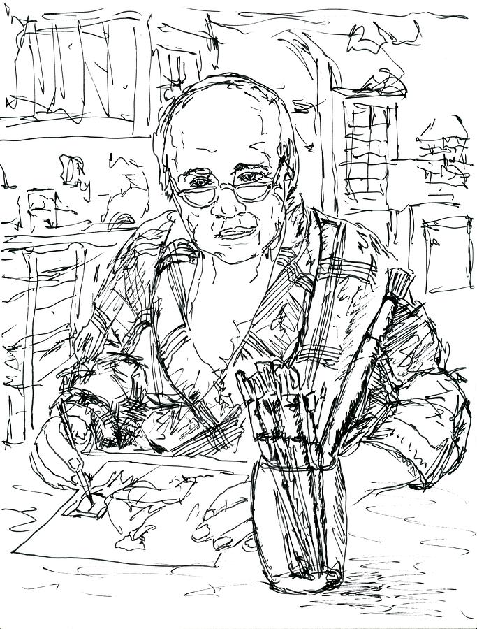 Self Portrait Six AM my Kitchen Drawing by Randy Sprout