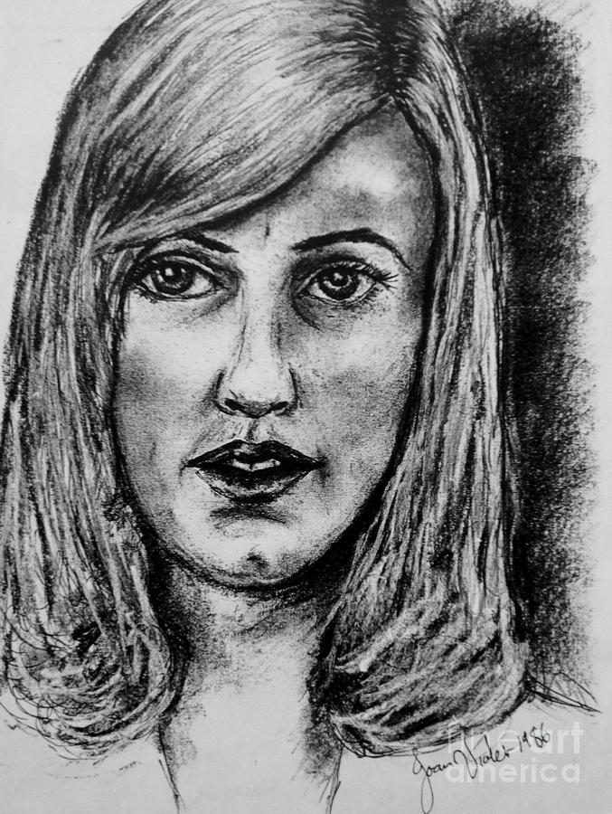Self Portrait Touch Up Drawing by Joan-Violet Stretch