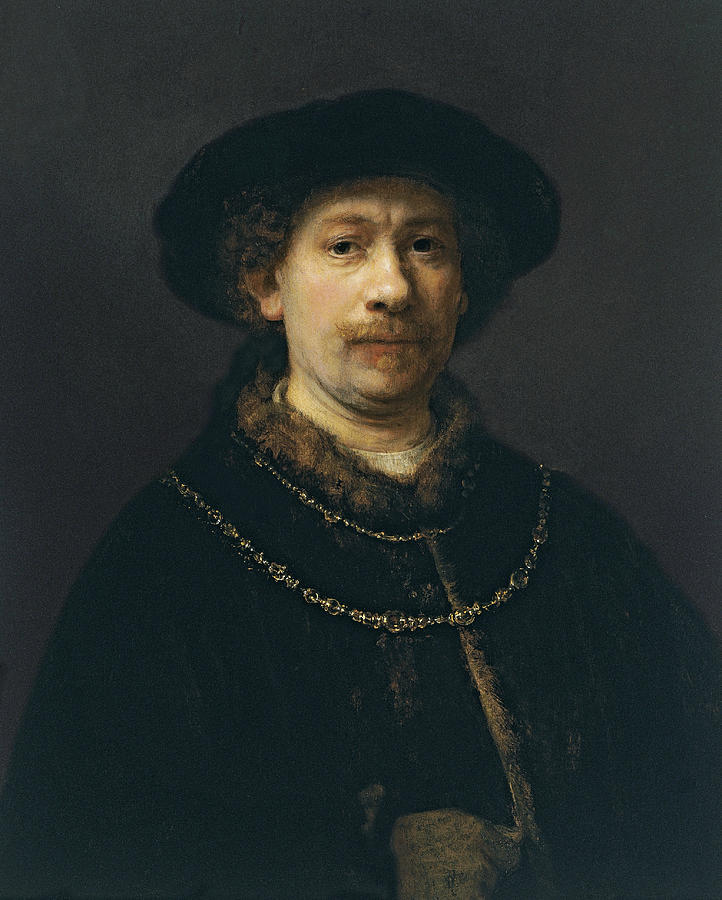 Self-Portrait Wearing a Hat and Two Chains  Painting by Rembrandt