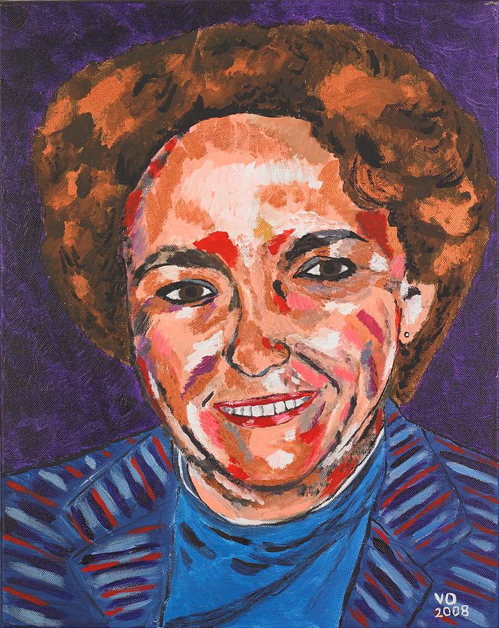 Self-portrait with blue jacket Painting by Valerie Ornstein
