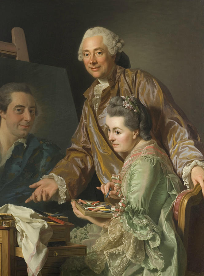 Self-portrait with his wife Marie-Suzanne Giroust Painting by Alexander Roslin
