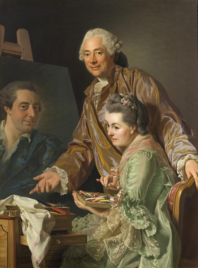 Alexander Roslin Painting - Self-portrait with his wife Marie-Suzanne Giroust painting the portrait of Henry Wilhelm Peill   by Alexander Roslin