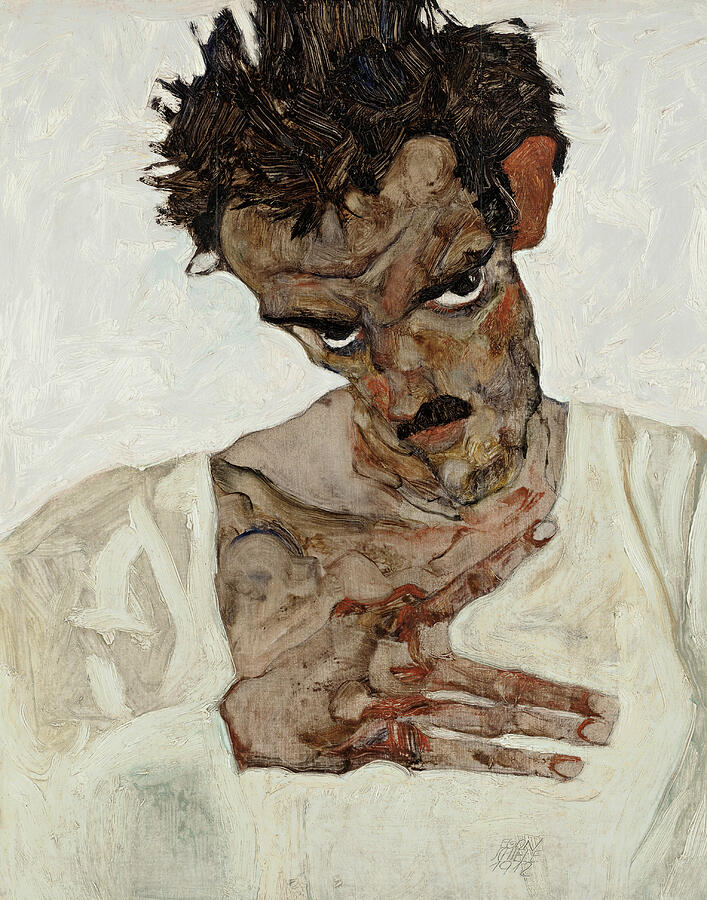 Self-Portrait with Lowered Head, from 1912 Painting by Egon Schiele