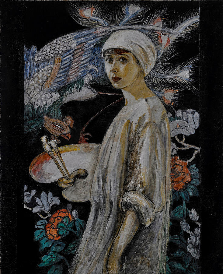 Self-Portrait with Paradise Birds Painting by Florine Stettheimer