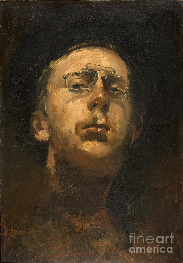 Self-portrait with pince-nez Painting by Celestial Images