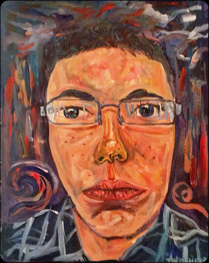 Self Portrait with Stormy Sky Painting by Angela Weddle