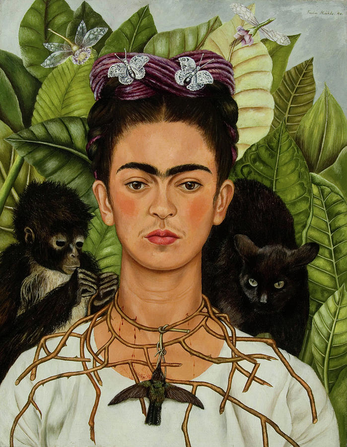 Frida Kahlo Painting -  Self-Portrait with Thorn Necklace and Hummingbird by Frida Kahlo