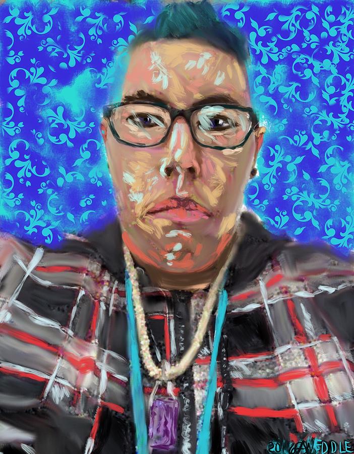 Self Portrait with Turquoise Mohawk Painting by Angela Weddle