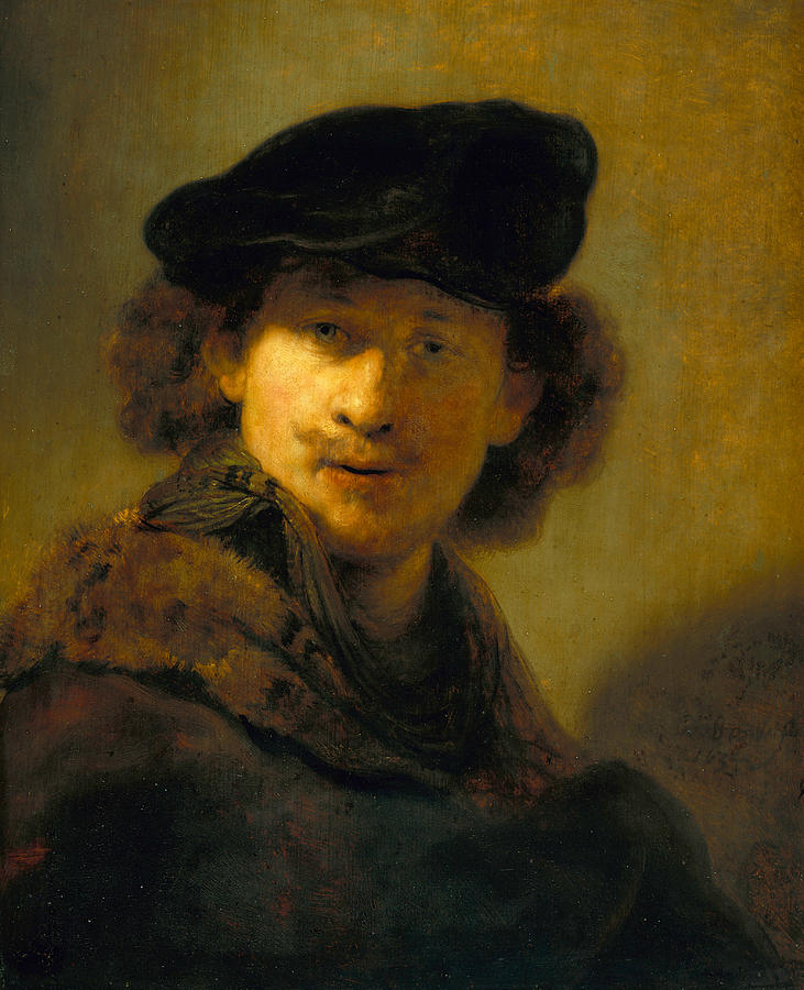 Self-Portrait with Velvet Beret Painting by Rembrandt