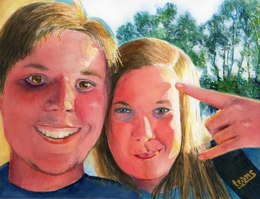 Selfie 2 - Erick and Sam Painting by Wendy Keeney-Kennicutt