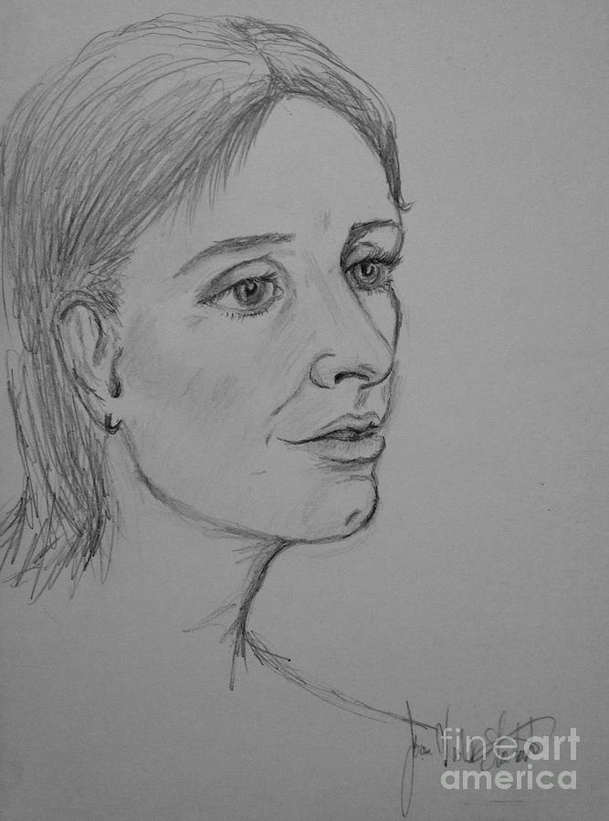 Selfie Profile Drawing by Joan-Violet Stretch