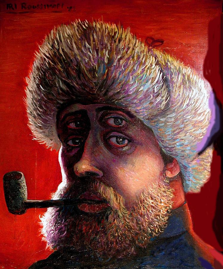 Selfportrait With Pipe Painting by Ari Roussimoff