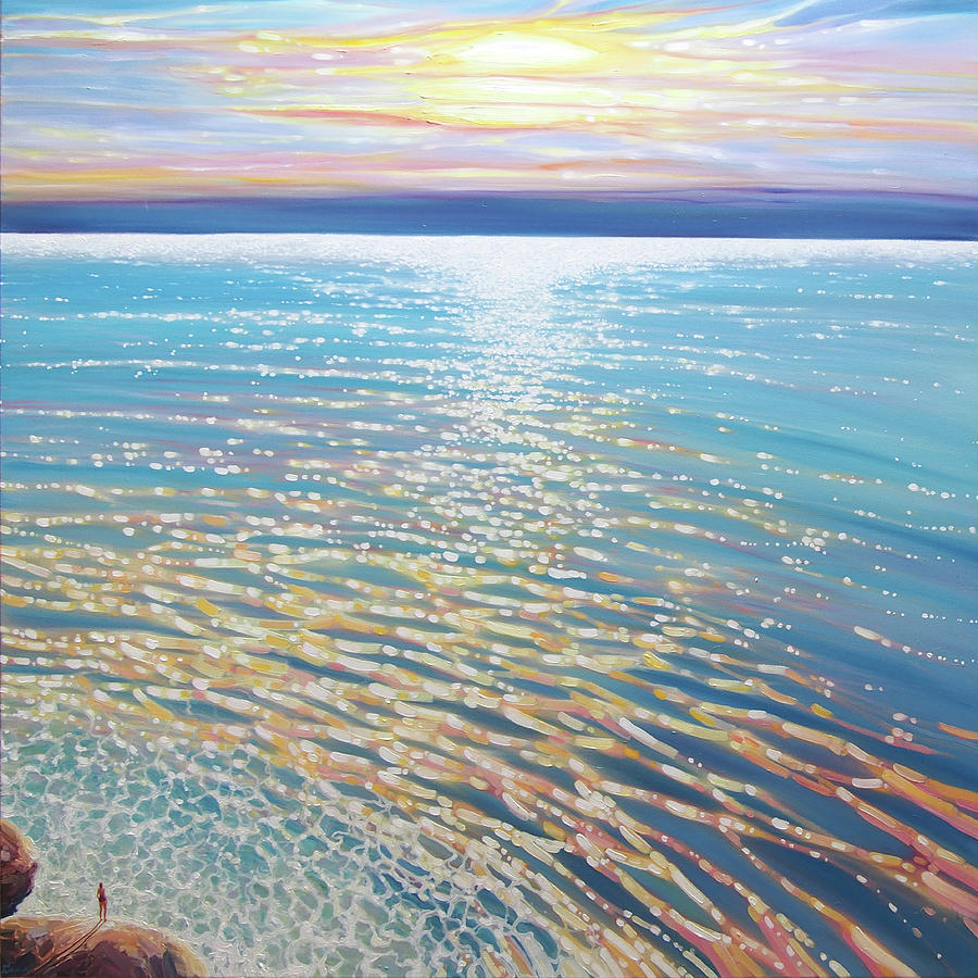 Selkie by the the sea - a large original seascape painting at sunset Painting by Gill Bustamante