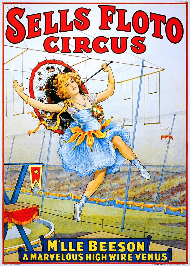 Sells Floto Circus presents Mlle Beeson, a marvelous high wire Venus, performance poster, 1921 Painting by Vincent Monozlay