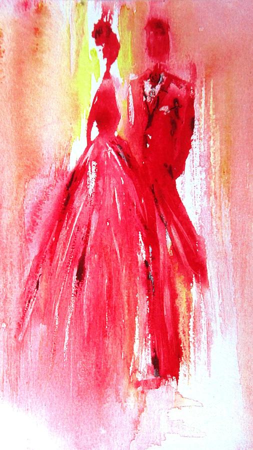 Semi Abstract Bride And Groom  Painting by Mary Cahalan Lee - aka PIXI