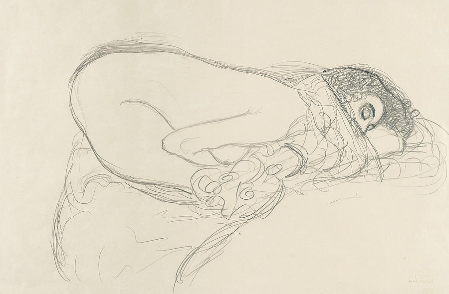 Semi Nude leaning forward Drawing by Gustav Klimt