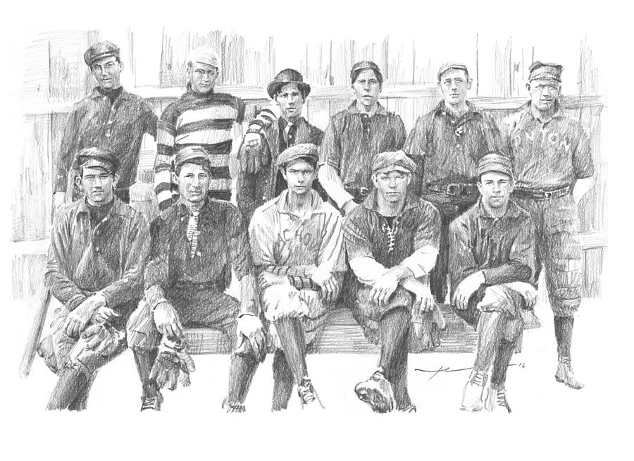 semipro baseball 1908 CO railroad pencil portrait Drawing by Mike Theuer semipro baseball 1908 CO railroad pencil portrait Drawing by Mike Theuer
