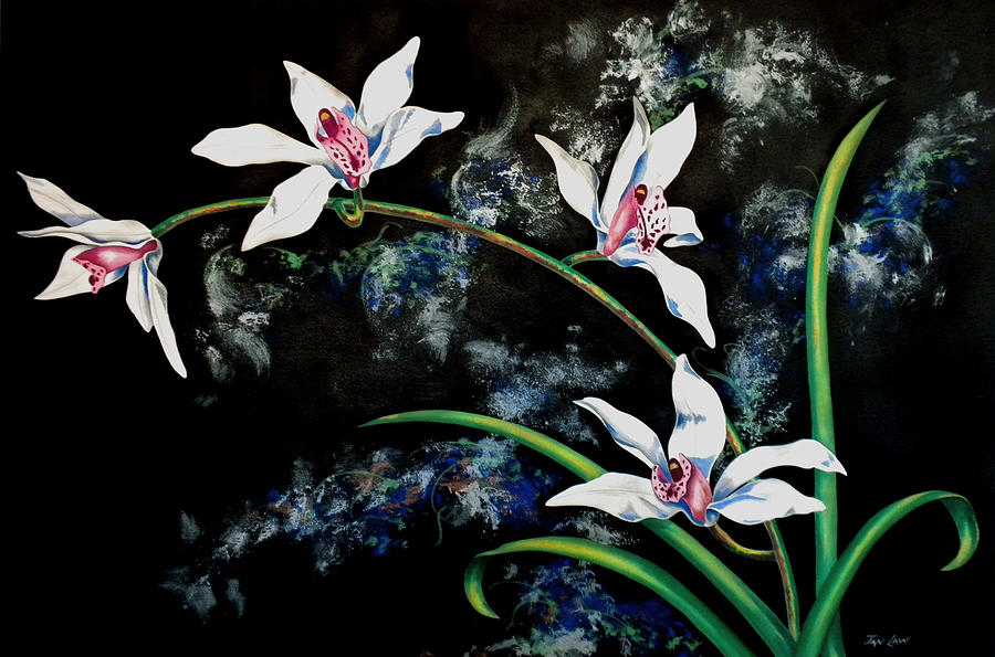 White Orchids Painting by Jan Law