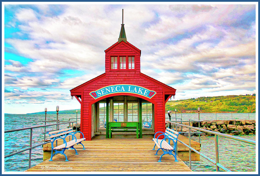 Seneca Lake Dock Pavilion, Finger Lakes Region, New York State Digital Art by A Macarthur Gurmankin